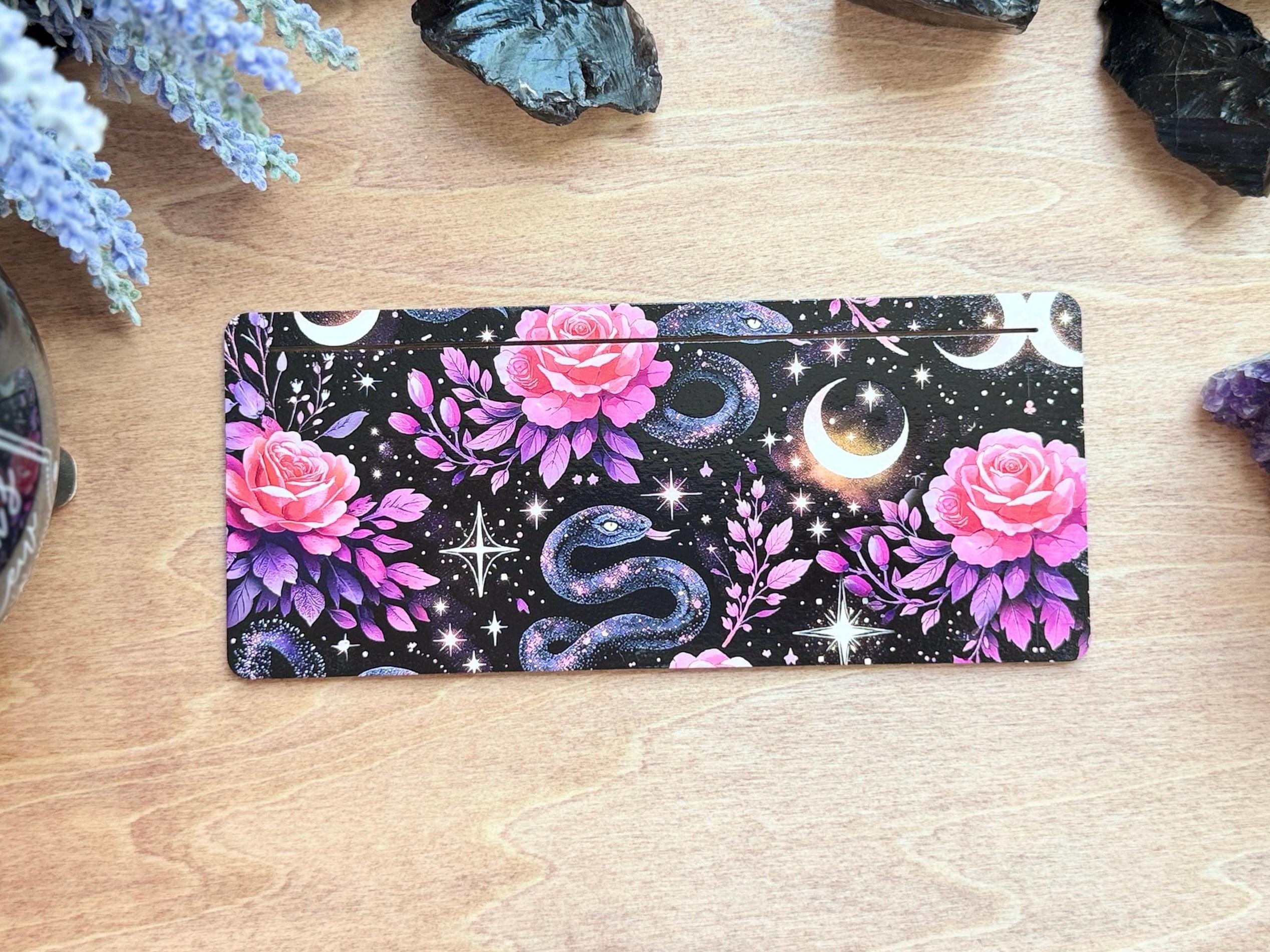 Celestial Snake Tarot Card Stand – UV Printed Wood Altar Display (Daily Pulls)