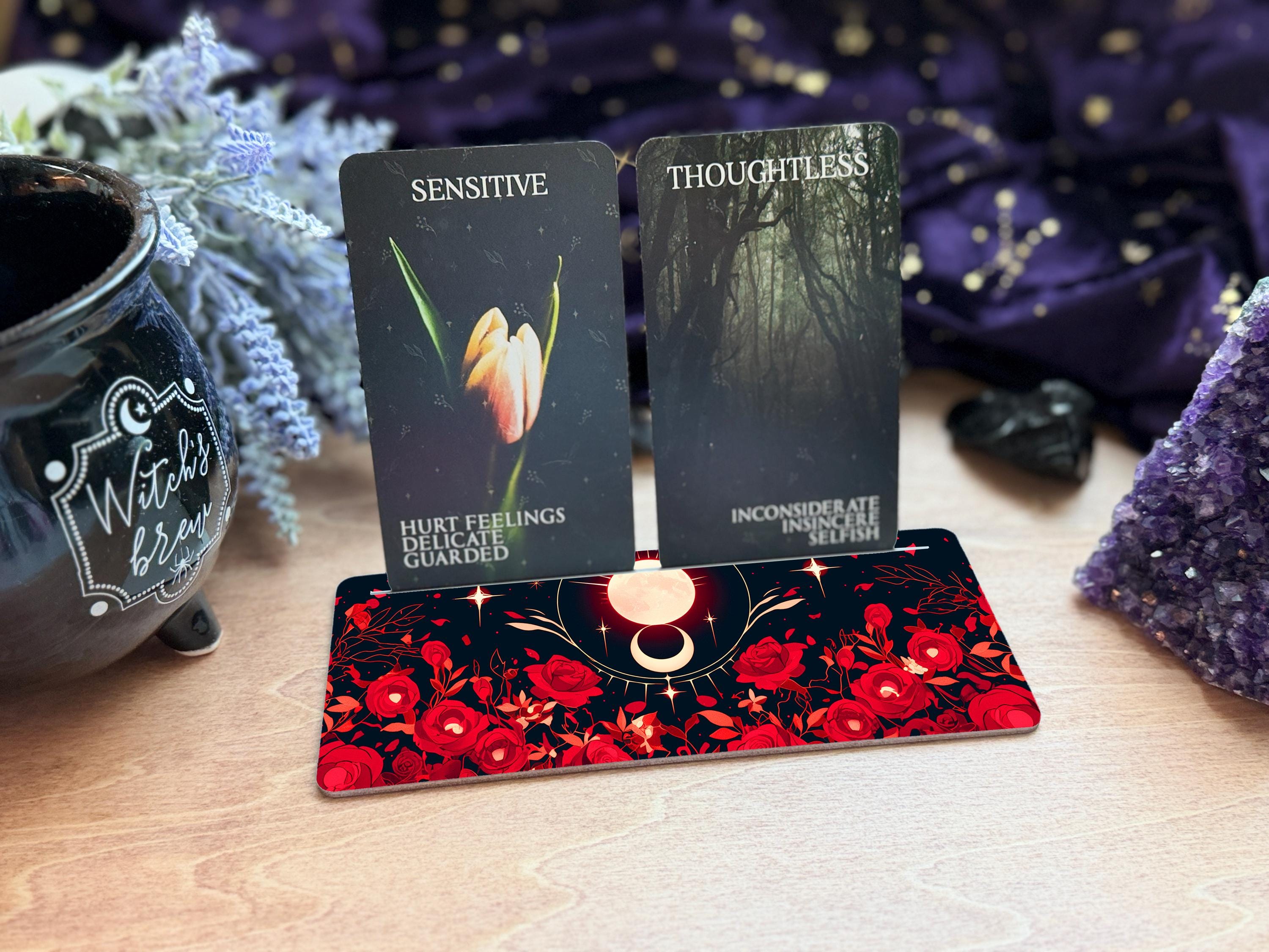 Tarot Card Holder | Celestial Rose Moon UV Printed Wooden Card Stand