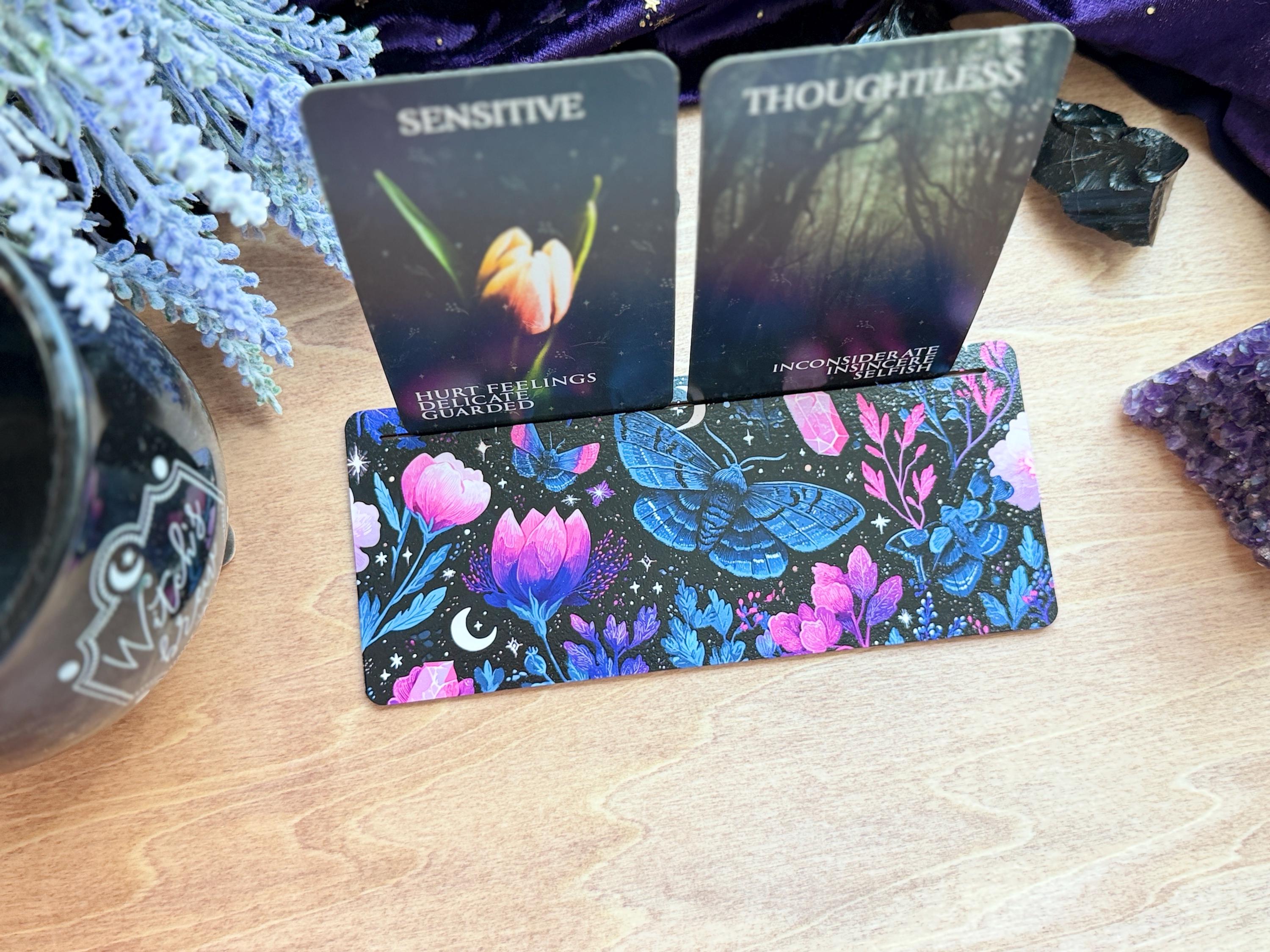 Mystic Moth Tarot Card Stand – UV Printed Altar Card Holder for Daily Pulls