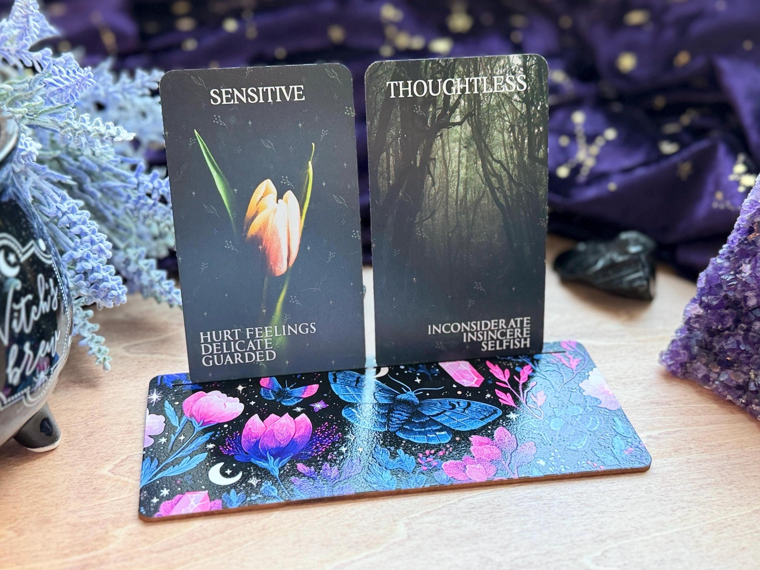 Mystic Moth Tarot Card Stand – UV Printed Altar Card Holder for Daily Pulls