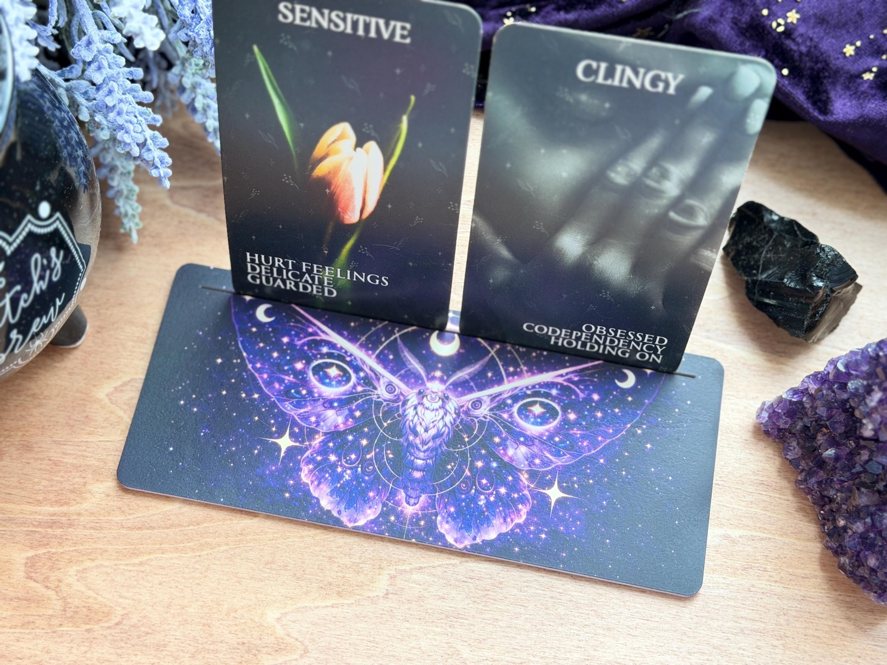 Mystic Moth Tarot Card Stand – UV Printed Wooden Altar Holder (Daily Pulls)