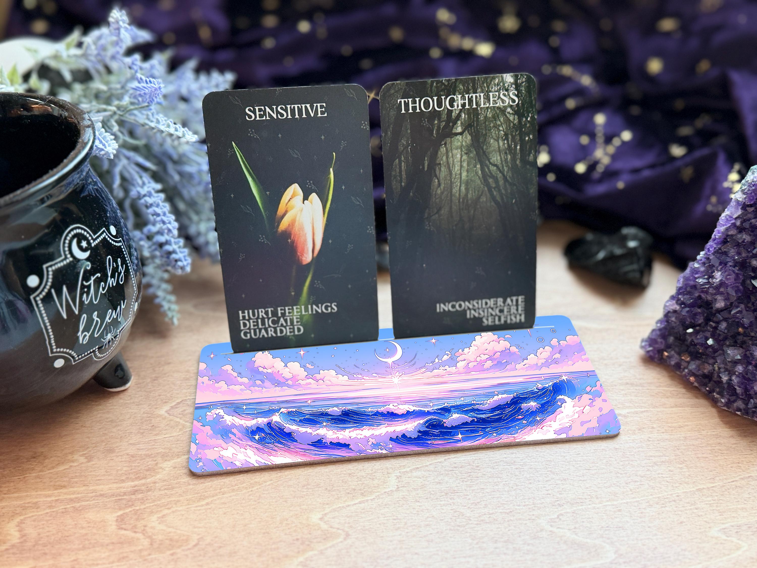 Tarot Card Holder | Celestial Ocean UV Printed Wooden Tarot Display Stand