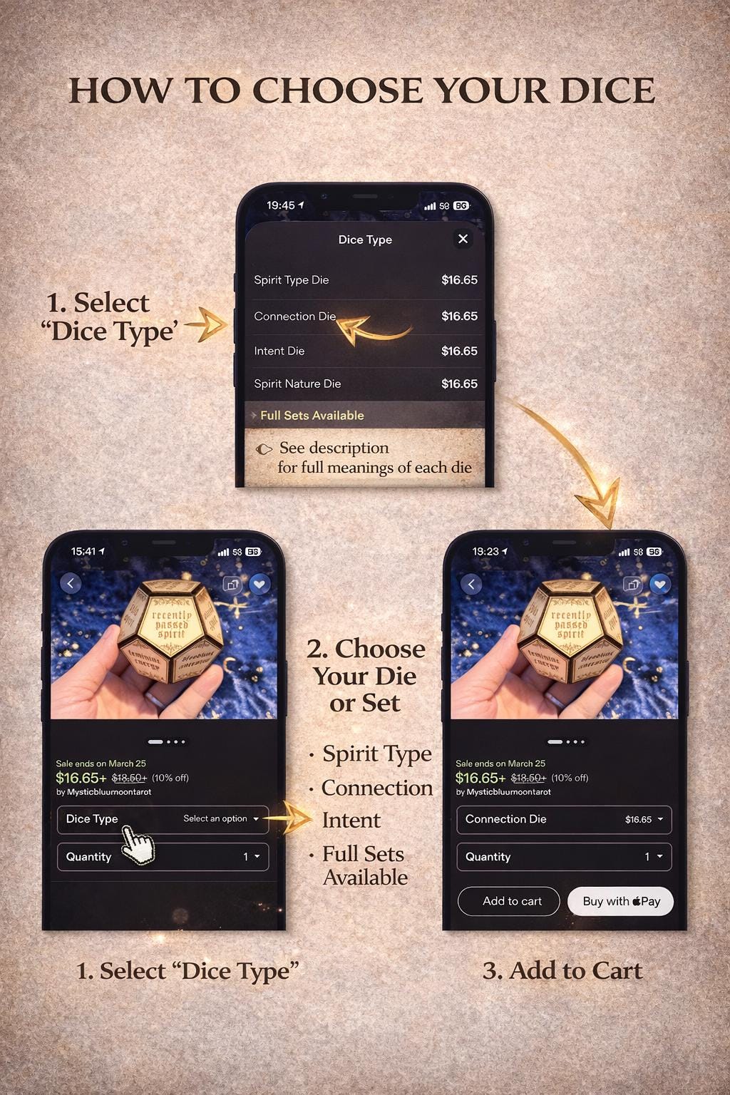 Spirit Communication Dice Set, Mediumship Tools, Psychic Reading Dice, Divination Tool