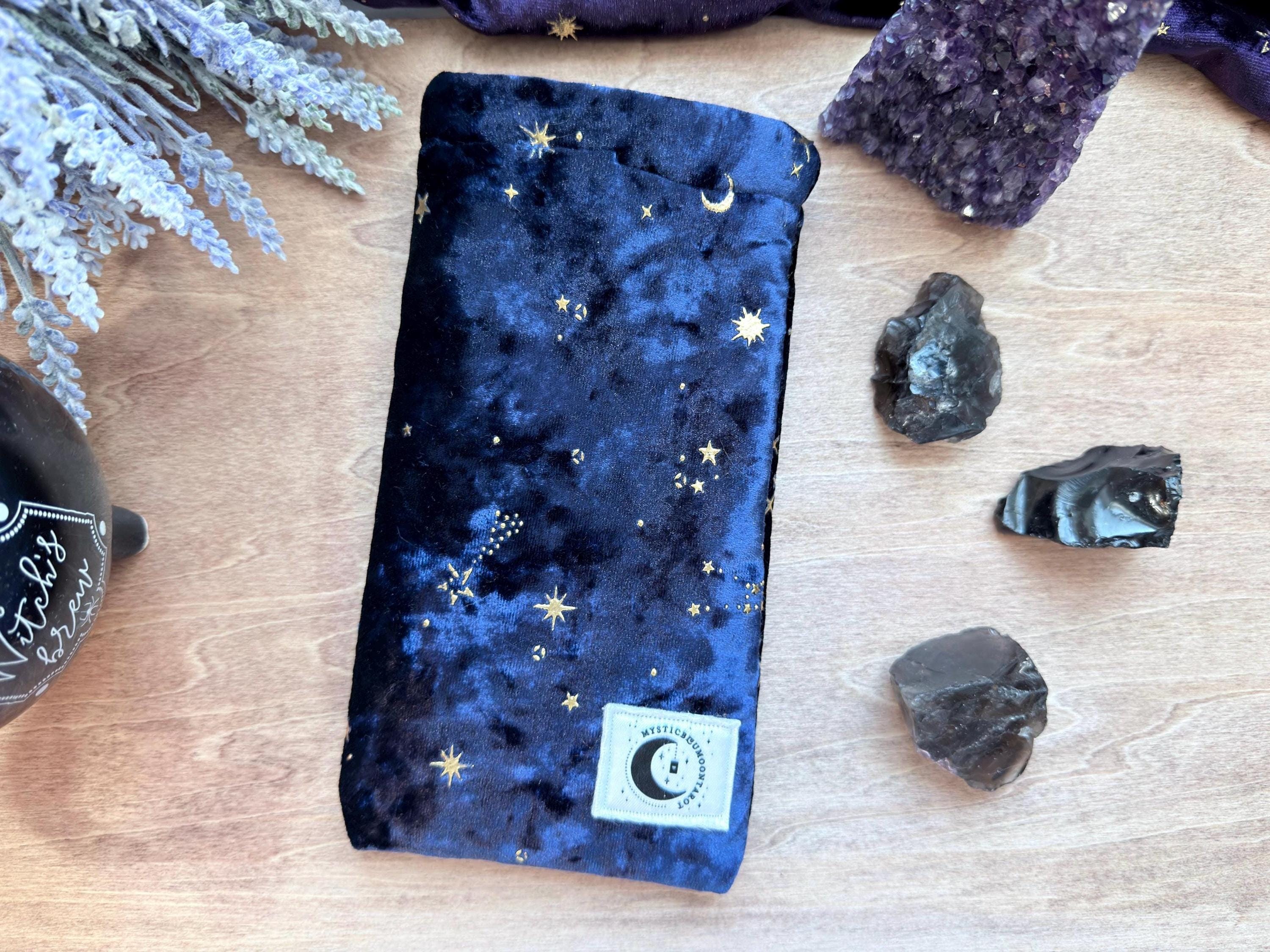 Tarot Card Stand Pouch, Handcrafted Velvet Celestial Star Moon Bag, Divination Tool Storage