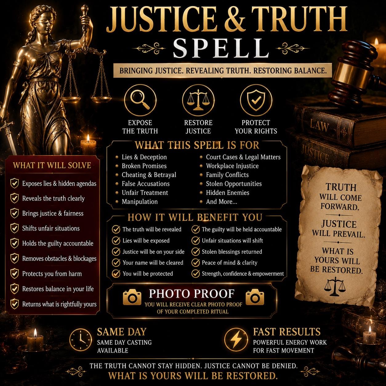 Justice and Truth Spell - Clarity, Faith, Protection, Victory, & Defence