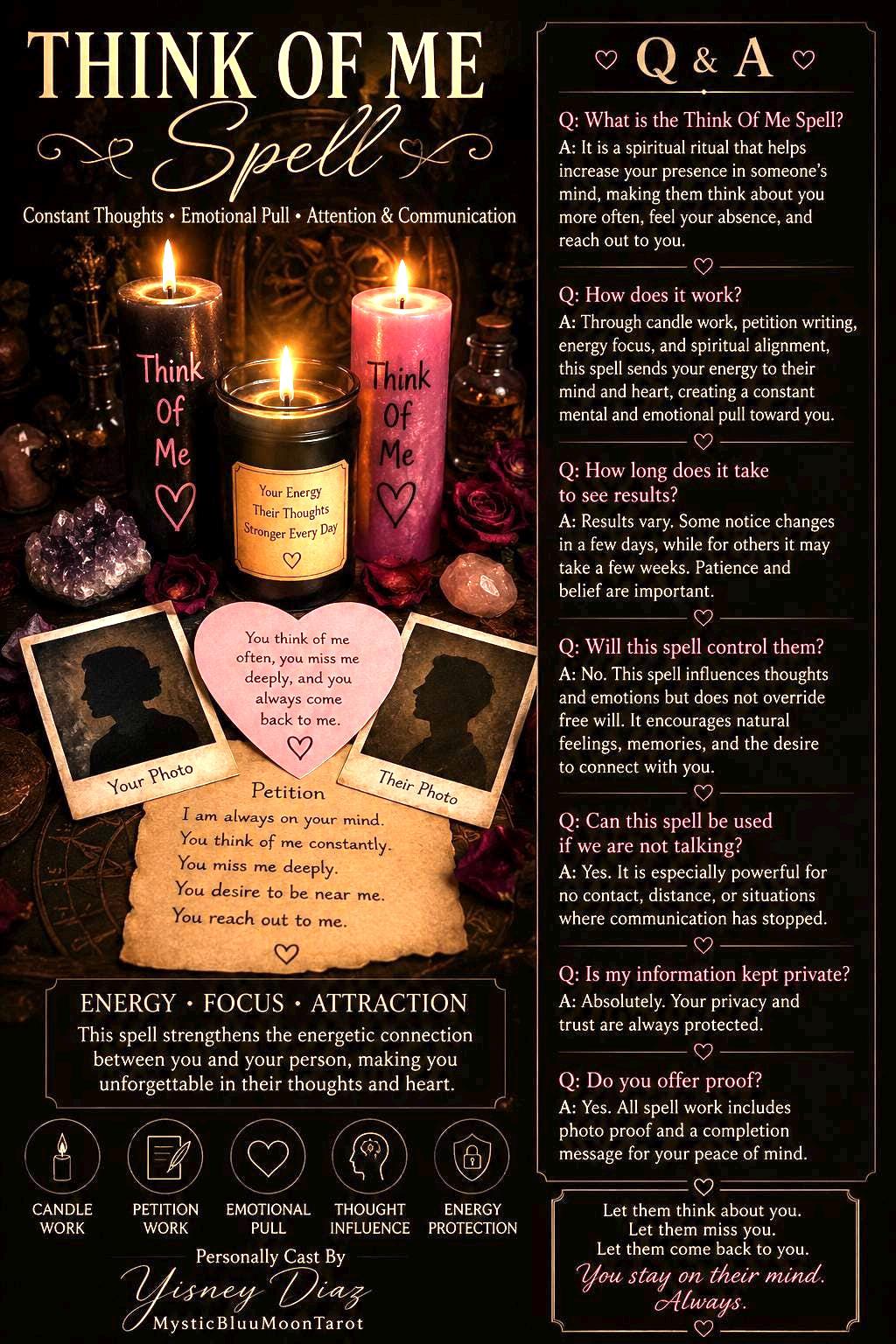 Same Day Dream of me Spell, Dreams of You Nightly, Thoughts of You Throughout the Day, Love and Attraction, Reiki Energy