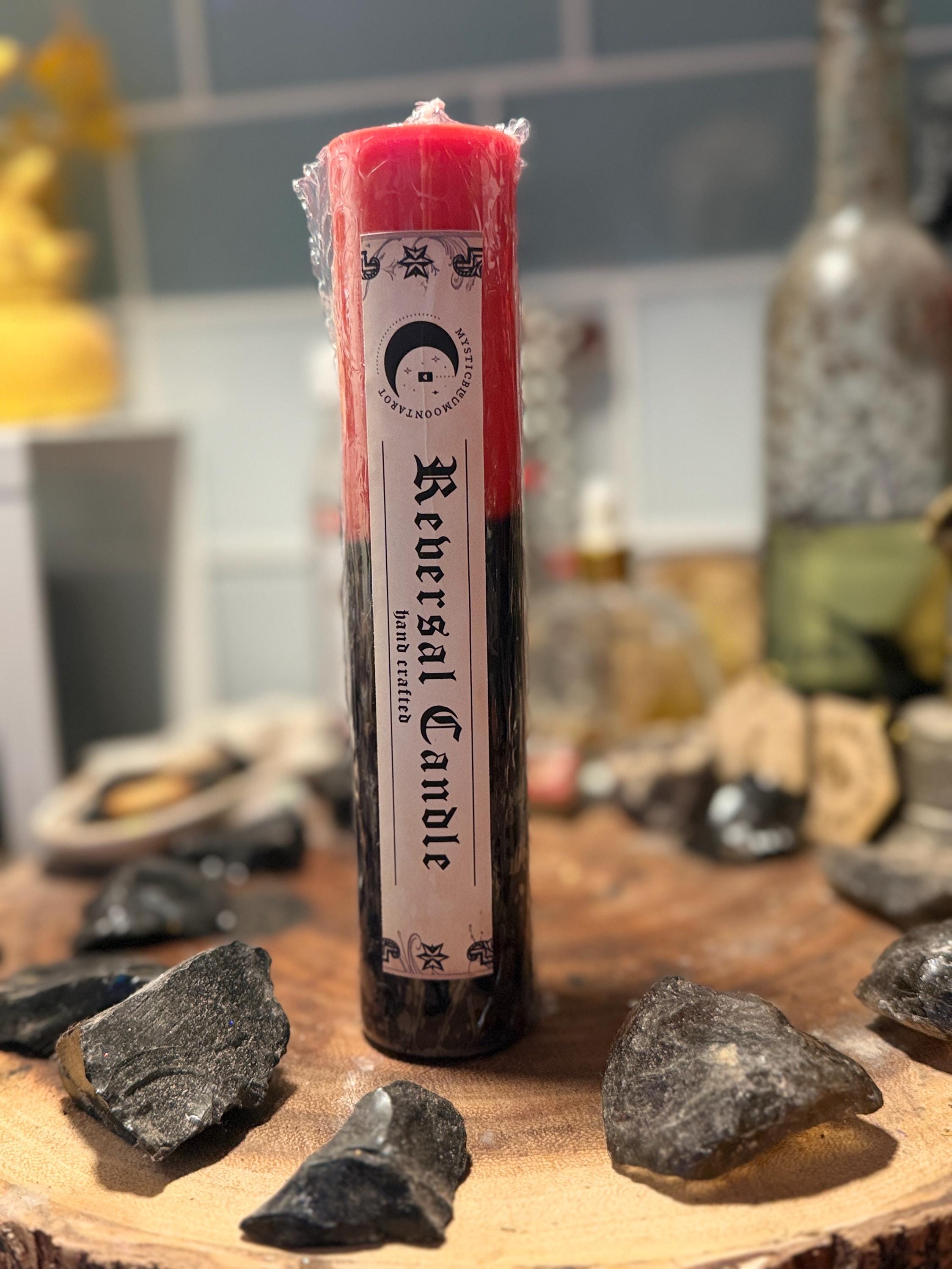 Jumbo Red and Black Reversal Spell Candle: Used for Return To Sender Spells 8in