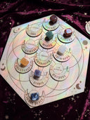 Manifestation Crystal Grid Board With 27 Crescent Moon Intention Tokens – Sacred Geometry, Shadow Work, Affirmation Tool, Altar Decor