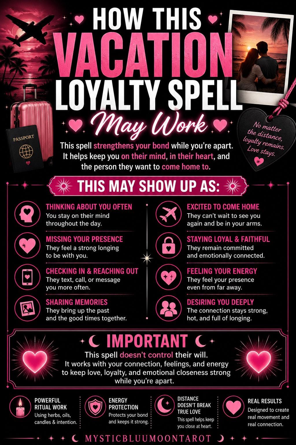 Vacation Loyalty Spell | Long Distance Love, Stay Faithful, Think Of Me, Miss Me, Come To Me
