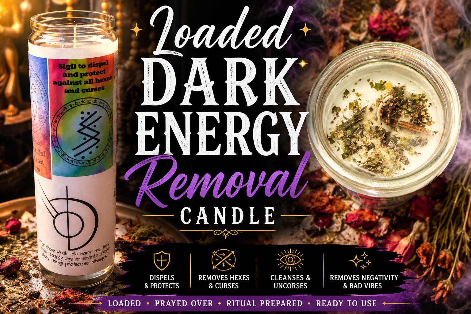 Loaded Dark Energy Removal Candle | Fixed Remove Unwanted Energies Ritual Candle | Witchcraft Supplies