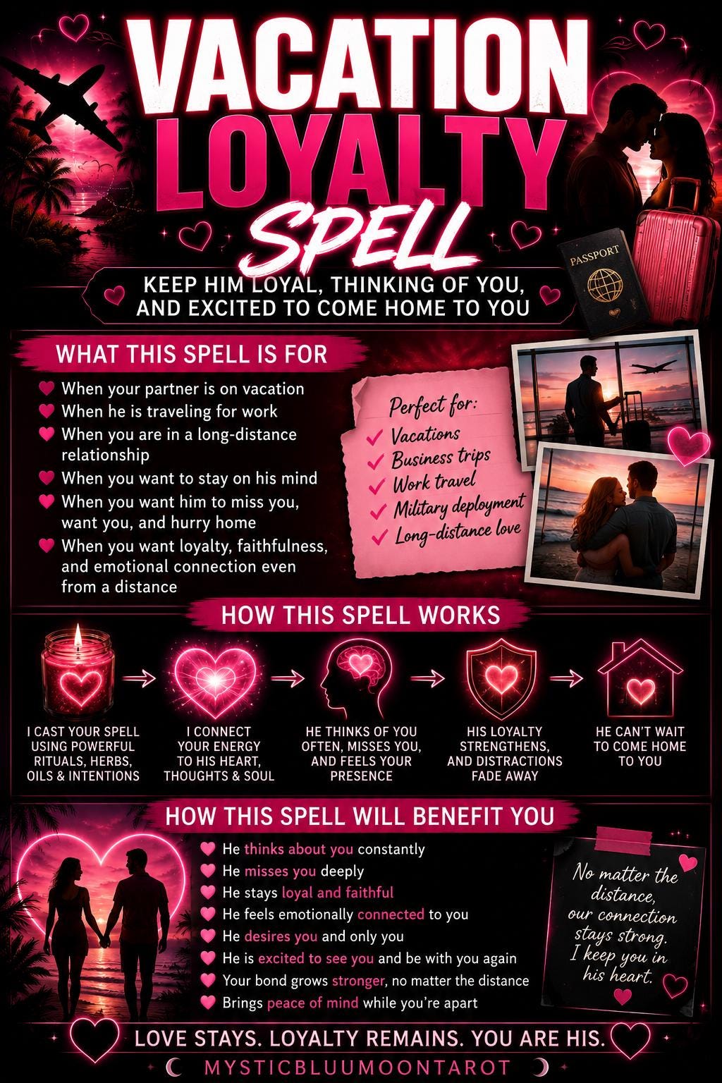 Vacation Loyalty Spell | Long Distance Love, Stay Faithful, Think Of Me, Miss Me, Come To Me