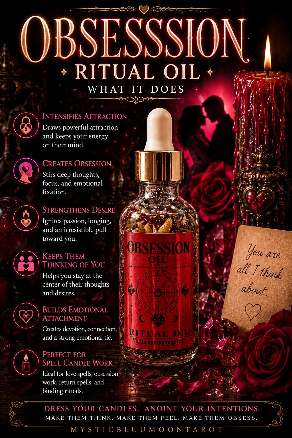 Obsession Spell Oil 1oz | For Candle Dressing Love Spells, Money Manifestation, Attraction | Witchcraft Supplies | 30ml