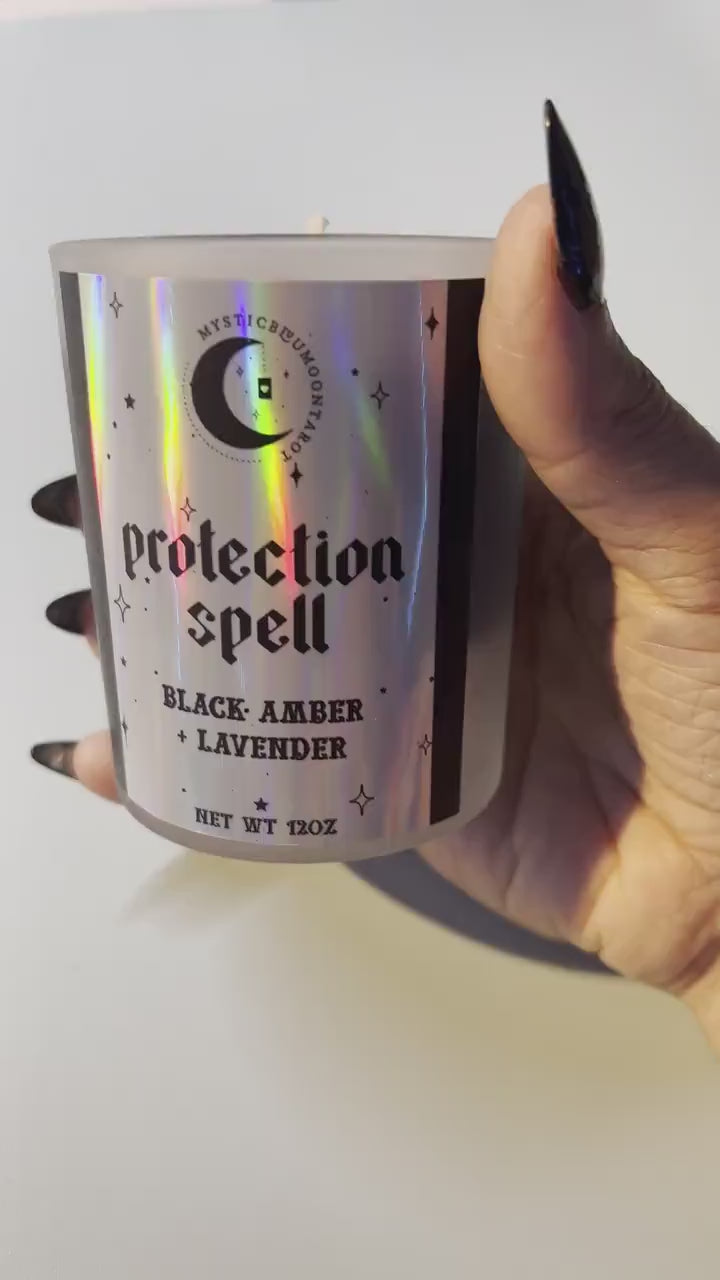 Protection Spell Candle: Black Amber + Lavender Scented, 7oz