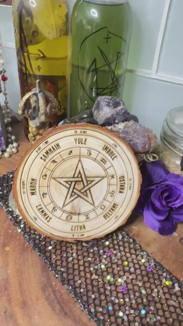 Pagan Wheel of The Year, Wooden Slice Witchy Decor, Altar Decoration, Baby Witch Accessories, Coaster, Seasons, Witchy Gifts