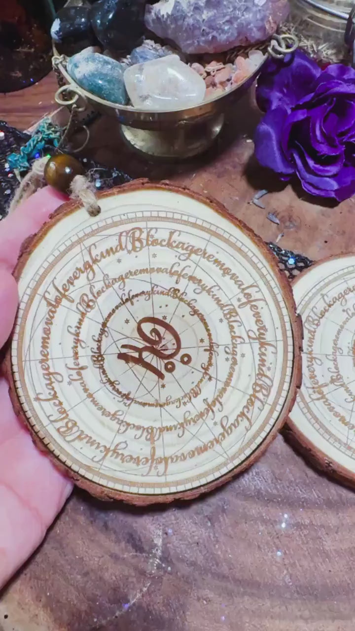 Laser Engraved Wood Slice Sigil: Blockage Removal Amulet