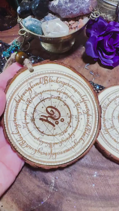Laser Engraved Wood Slice Sigil: Blockage Removal Amulet