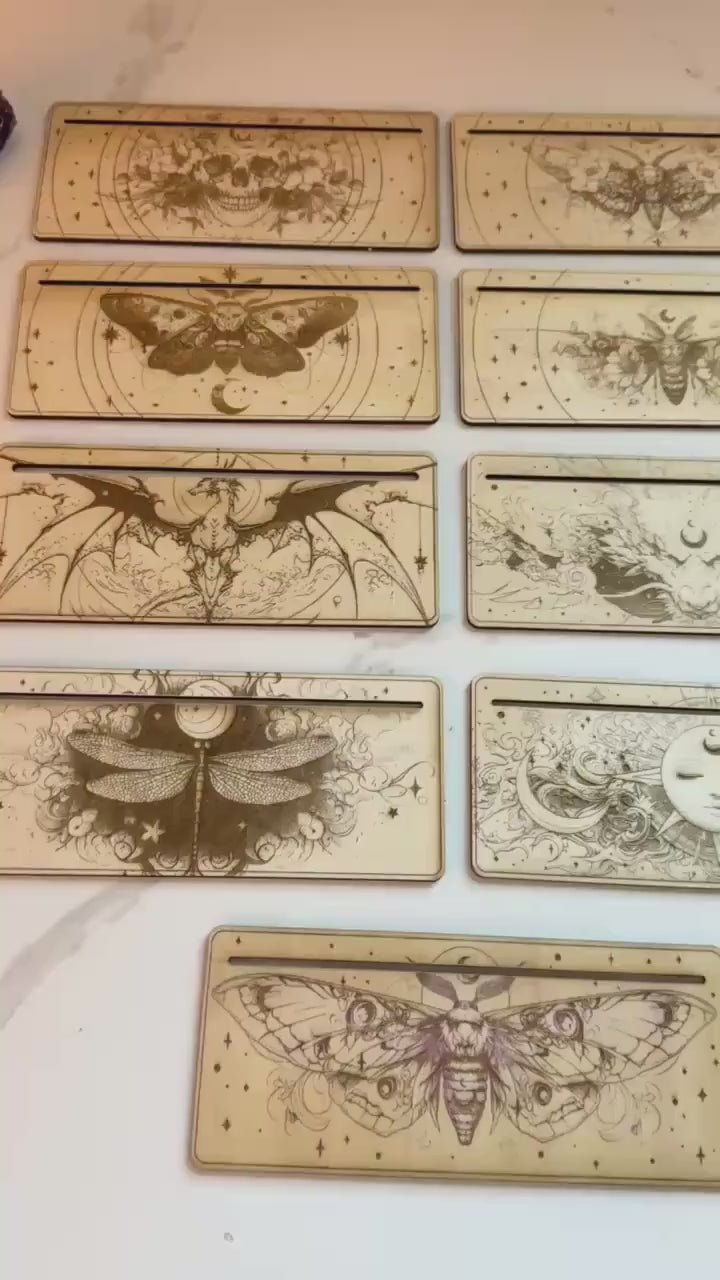 Tarot Card Holder | Card of the Day Stand Gift, Divination Decorative, 1-2 Oracle Cards, Wood Engraved Altar Decoration