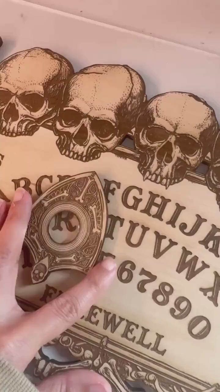 Skull Spirit Board with Planchette: Laser-Engraved Basswood Divination Tool