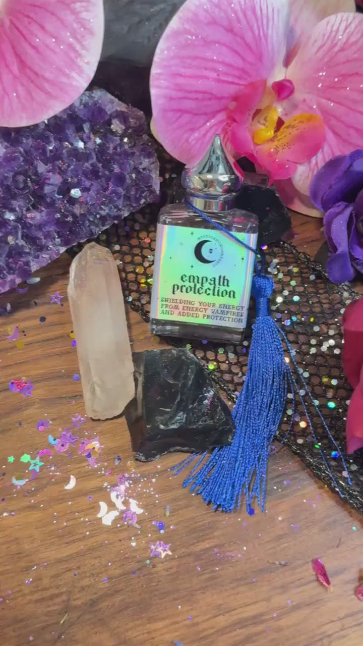 Empath Oil - Protection Ritual Oil, Protect Your Energy Witchcraft Oil Magick Black Tourmaline Moon Amethyst Wicca Witch Oil Grounding Clean