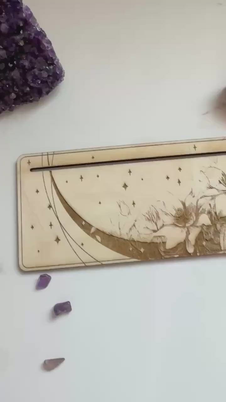 Mystic Moon Tarot Card Holder – Wooden Engraved Tarot Stand Display  for 1-2 Cards, Oracle Card Holder, Card of the Day Stand, Altar Decor