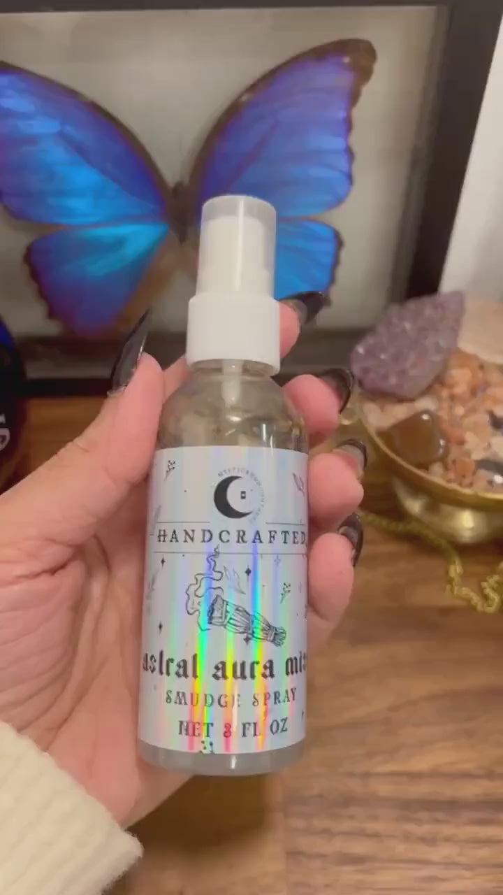 Astral Aura Cleanse: 2oz  Smudge Spray - Positive Vibes, Purification, Crystal Infused, Aura Cleansing, Chakra Balancing, Meditation Mist