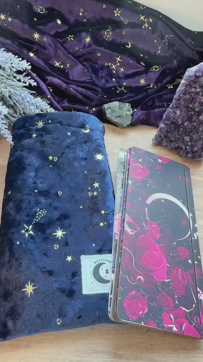 Tarot Card Stand Pouch, Handcrafted Velvet Celestial Star Moon Bag, Divination Tool Storage