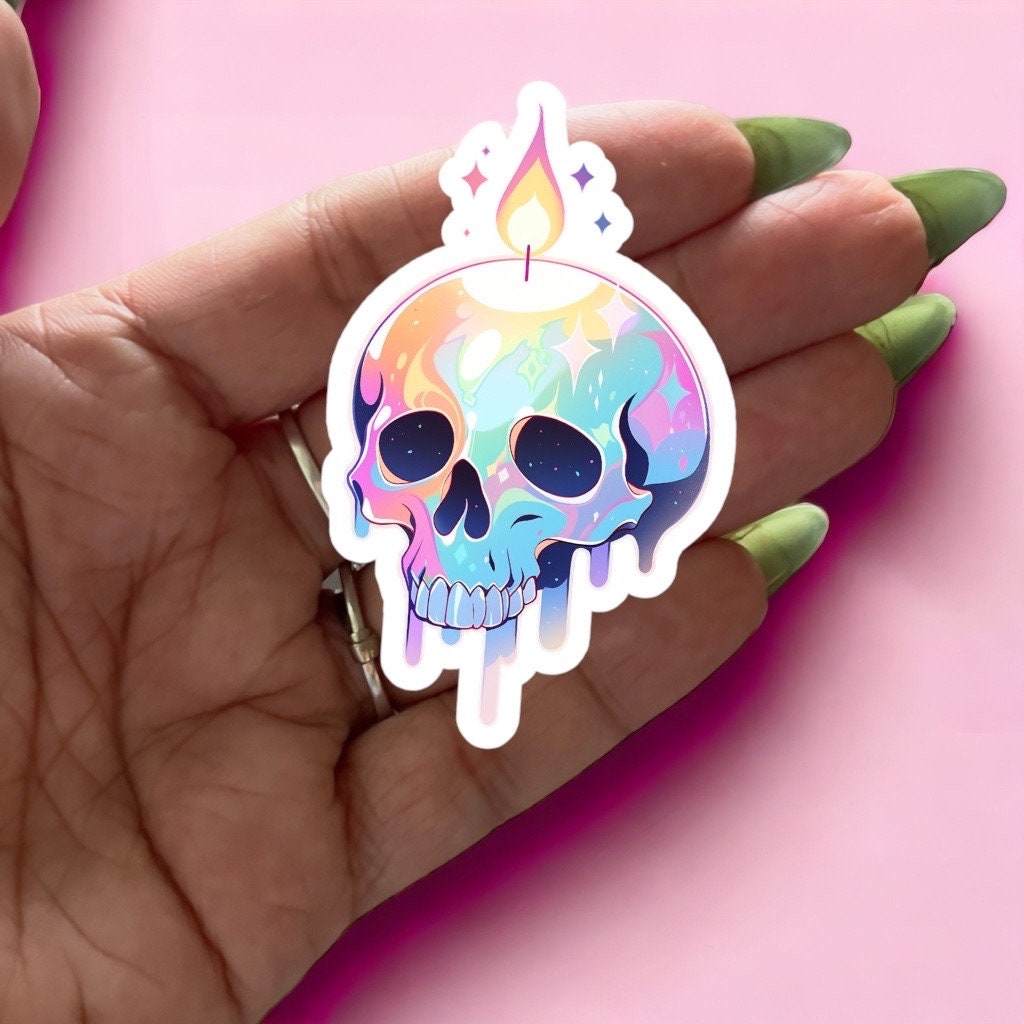 Skull Candle Sticker || Witchy Colorful Halloween Sticker, magic stickers, witchy decor, laptop decal, vinyl sticker, pastel goth spooky