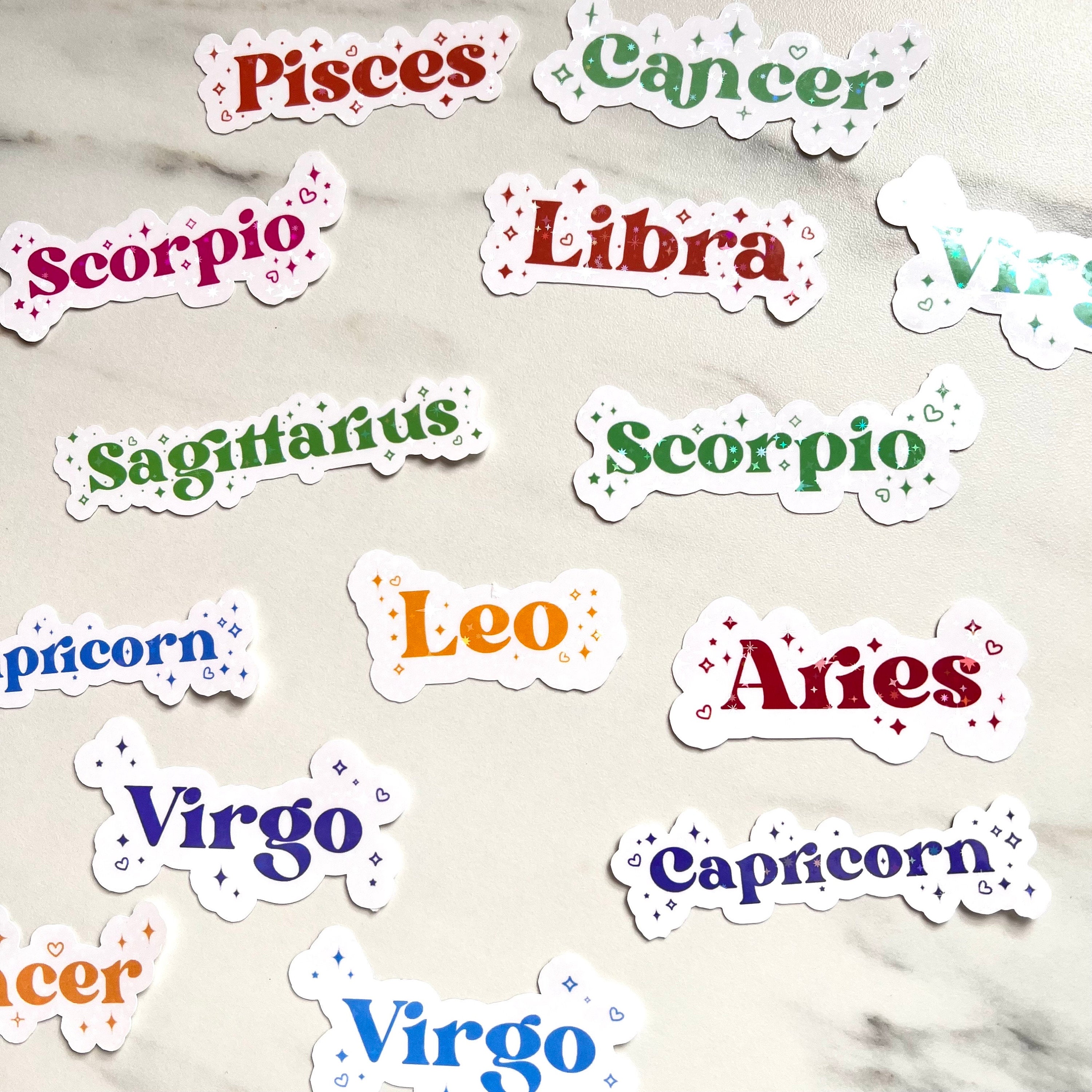 Zodiac Sticker Astrology, Holographic Star Sign, Vinyl, Witchy Tarot Horoscope, kindle stickers, laptop, die cut one piece sticker