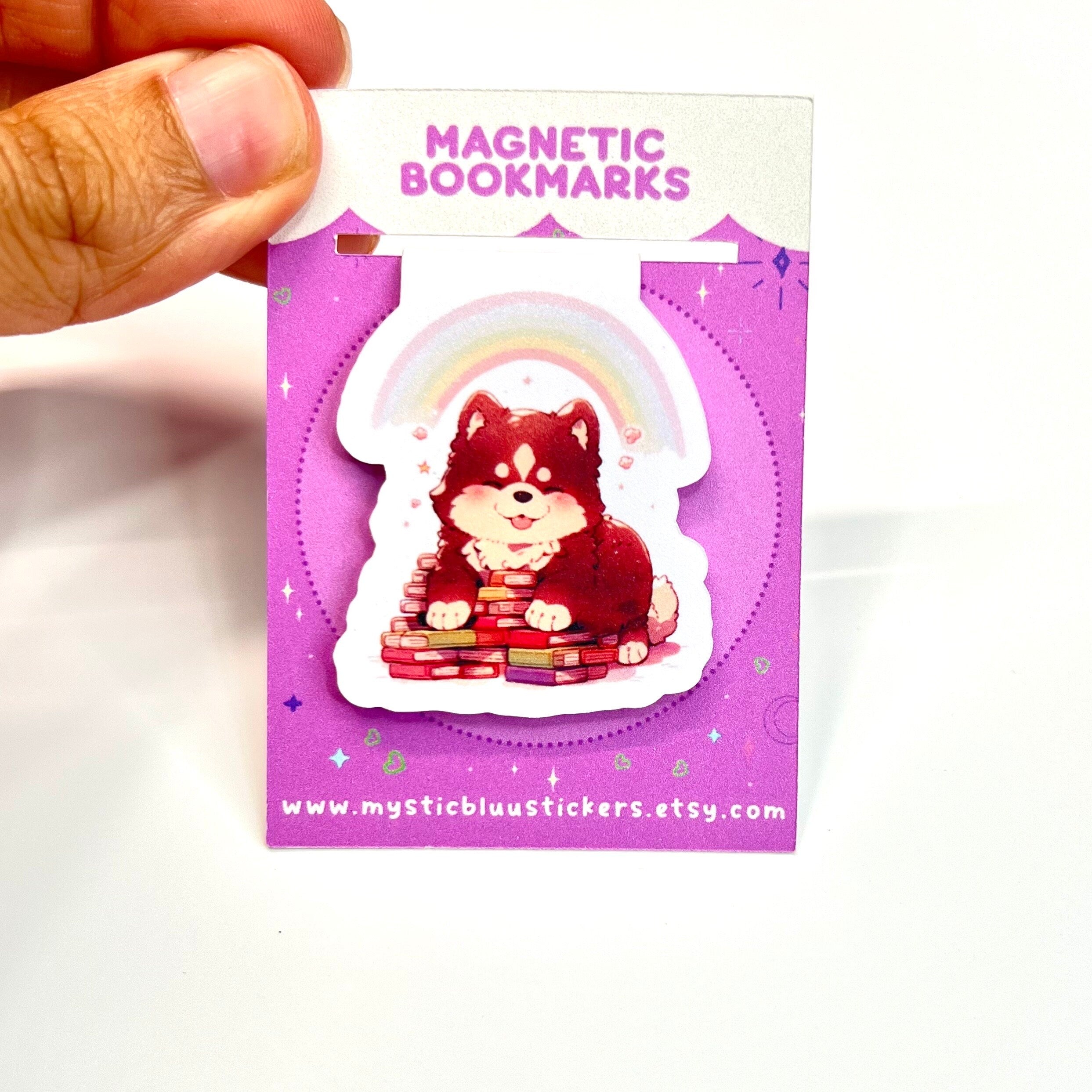 Dog Sitting on Books Magnetic Bookmark, for women, Bookish, Holographic, birthday gift for her, book lover, book accessories, booktok